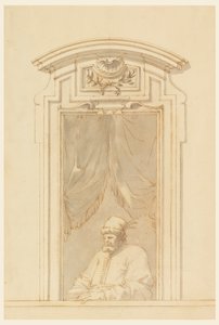Tegning, Vindueskasse og halvdelen af en tyrkerfigur, 1750-70 af Filippo Marchionni
