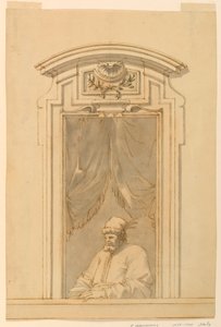 Tegning, Vindueskasse og halvdelen af en tyrkerfigur, 1750-70 af Filippo Marchionni