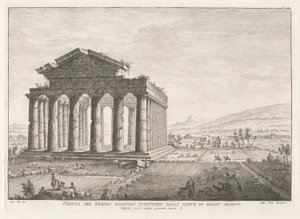 Udsigt over Peripteral Hexastyle Temple fra syd, fra Antichit? af Pesto (Paestums antikviteter)