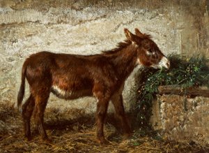 Æsel ved krybbe af Filippo Palizzi (1818-1899)