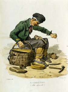 Lille virksomhed i byen Napoli: den reddere. Stik efter maleri af F. Palizza. Fra et værk af Francesco de Bourcard "" Costumi del regno di Napoli"" af Filippo Palizzi