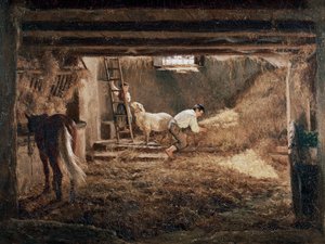 Udsigt til det indre af en stald "", Maleri af Filippo Palizzi (1818-1899)