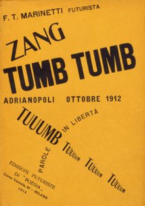 Omslag til bogen af Filippo Tommaso Marinetti ""Zang Tumb Tumb"" fra 1912. privat samling Milano