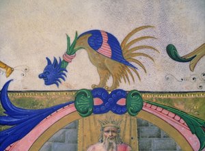 Missal 515 f.13v Fantastisk tobenet væsen med menneskeansigt, detalje af dekorativ kant fra en korbog udført før 1449 (detalje af 56721)