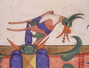 Missal 515 f.72v Fantastisk fugl, dekorationsdetalje fra et historisk initialt 