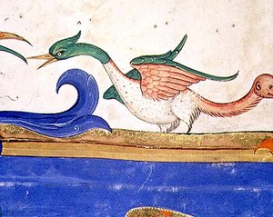 Missal 515 f.72v Fantastisk fugl med abe-ansigtshale, detalje fra en korbog udført før 1449 (detalje af 56719)