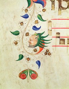 Missal 515 f.72v Zoomorf bladramme, detalje fra en korbog udført før 1449 vellum