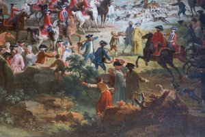 Hjortejagt, af Vittorio Amedeo Cignaroli (1730-1800), olie på lærred, godsejersal, Jagtbolig, af Filippo Juvarra (1678-1736), Stupinigi, Piemonte, Italien