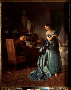 A Fashion Lady, Preparation For A Ball - Maleri af Firs Sergeevich Zhuraviev (1836-1901), olie på lærred