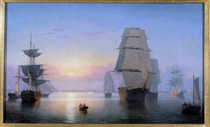 Boston Harbor i den nedgående sol i 1850 Painting Fitz Hugh Lane (1804-1865) 1850 Privat samling af Fitz Henry Lane