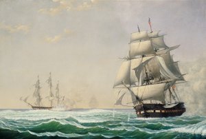 Den amerikanske fregatpræsident engagerer den britiske eskadrille i 1815, 1850