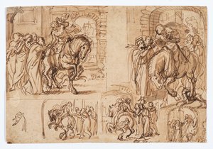 Kompositionsstudier til "Den fortabte søns afrejse (Luk 15,11-32)" af Flemish School