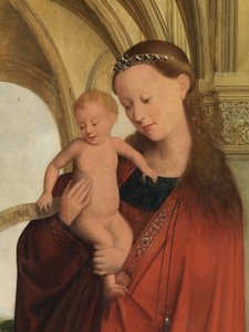 Detalje af Madonna med Petrus Wijts (olie på panel) af Flemish School