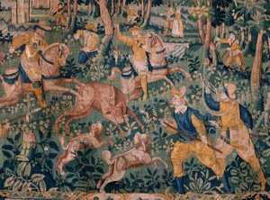 flamsk gobelin. Hjortejagt (Hunting a hjort). Atelier af Oudenaarde. 295x331 cm. Inv (82941)-1 / PRIVAT. 17. århundrede. af Flemish School
