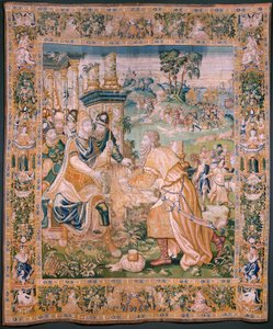 flamsk gobelin. Alexander bliver tilbudt en krone (Alexander tilbydes en krone). Atelier af Oudenaarde. 384x316 cm. Inv (83024)-5 / 00009. 1600-tallet. af Flemish School