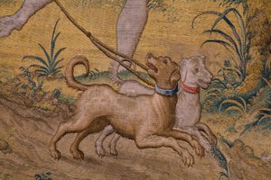 flamsk gobelin. Serie Fable of Ovidius: The Rob of Ganymedes. Atelier Willem de Pannemaker, Bruxelles. Før 1556. Detalje. af Flemish School