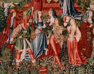 flamsk gobelin. Serien Menneskelig forløsning eller laster og dyder. Laster fører mennesket til synd (Los Vicios conducen al Hombre al pecado). Andet gobelin i serien (det første af dem, der opbevares i Palencia. Bruxelles