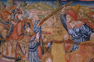 flamsk gobelin. Series Moralities: The Virtue of the Honores (De deugd van de Honores, The Virtue of honors). Ca 1520. Detalje af Flemish School