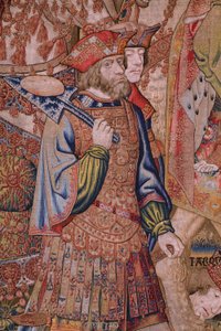 flamsk gobelin. Series Moralities: The Virtue of the Honores (De deugd van de Honores, The Virtue of honors). Ca 1520. Detalje af Flemish School