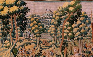 flamsk gobelin. Serien Story of Cyrus. No II Astyages genkender Cyrus (Ciro reconocido por Astiages). Anonym, baseret på Michiel Coxcie. Atelier Antwerpen. Silke og uld. Omkring 1590. af Flemish School