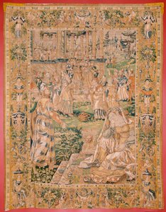 flamsk gobelin. Serien Judiths bog. Judith viser Holofernes’ hoved (Judith muestra la cabeza de Holofernes). Niende gobelin i serien. Fremstilling Holland, Bruxelles(?). Anden halvdel af 1500-tallet. Stof Uld. Placering Church of Saint af Flemish School