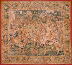 flamsk gobelin. Serien Judiths bog. Nebukadnezzars hær (El ejército de Nabucodonosor). Første gobelin i serien. Fremstilling Holland, Bruxelles?, anden halvdel af det 16. århundrede. Stof Uld. Placering Saint Nicholas of Bari-kirken (mu af Flemish School