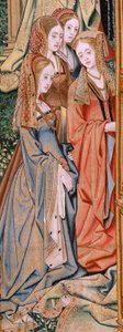 flamsk gobelin. Serien Davids og Batsebas historie. Ægteskab mellem David og Bathsheba (Casamiento de David y Betsabé). Andet panel i serien. Anonym model. Fremstilling ukendt, Bruxelles. 1505. Stof Guld, silke og uld. af Flemish School
