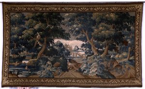 flamsk gobelin. udholde. kærlighedsscene. Oudenaarde. Slut 17.-begyndelsen af ​​1700-tallet. Ejendom af kirken Sint-Walburgakerk Oudenaarde (Dekenij van de Sint-Walburga). Detalje af Flemish School