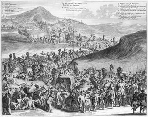 Hajj-karavane fra Kairo til Mekka, fra Description de lAfrique af O. Dapper, 1686 af Flemish School