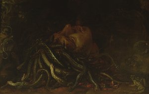 Head of Medusa (olie på panel) af Flemish School