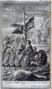 Hvordan Ulysses undslap sirenens stemme. Illustration til bog XII af Odyssey of Homer, i Odyssey, udgivet i Amsterdam i 1731, Collection privee Milan. af Flemish School