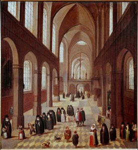 Indvendigt billede af kirken Maleri af den flamske skole i det 17. århundrede Madrid, Musee Lazaro Galdiano af Flemish School
