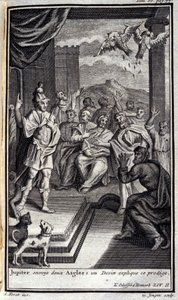 Jupiter sender to ørne: en sut forklarer dette vidunderbarn. Lustration til bog II af Odyssee af Homere, i Odyssee, udgivet i Amsterdam i 1731, Collection privee Milan. af Flemish School