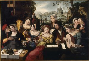 Den fortabte søn blandt kurtisaner, ca. 1530 (olie på træ) af Flemish School