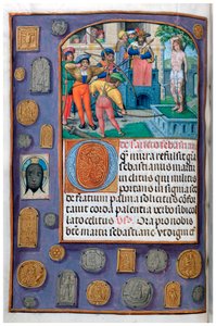 MS 4, bind. 127, f.112v, Martyrium of St Sebastian med trompe l