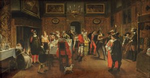 Maskerede gæster med musikere (se 254067) af Flemish School