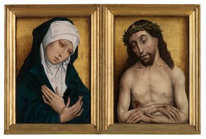 Mater Dolorosa og Man of Sorrows (olie på panel) af Flemish School