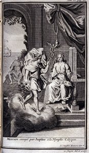 Merkur sendt af Jupiter til nymfen Calypso. Illustration til bog V af Odysseen af Homer, i Odysseen, udgivet i Amsterdam i 1731, Collection privee Milan. af Flemish School