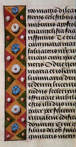 Ms. 1058-1975, f.16r: detalje af en blomsterkant fra en timebog, ca. 1500 (vellum) af Flemish School