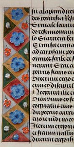 Ms. 1058-1975, f.17v: detalje af en blomsterkant fra en timebog, ca. 1500 (vellum) af Flemish School