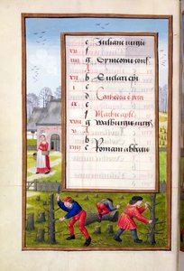Ms 1058-1975 f2v Skæring af træer og binding af træer, fra en timebog, ca. 1500 af Flemish School