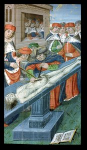 Ms Hunter 9 10r Dissection, fra De Medina Fen I. II, af Avicenna (980-1037) af Flemish School