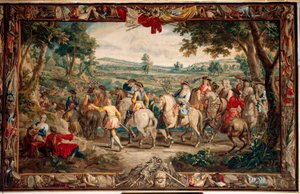 Palads (Schlossanlage Schleißheim). flamsk gobelin. Bruxelles atelier Judocus De Vos. Design Lambert De Hondt. Marchen (La Marche). 400x640 cm. Uld og silke. Omkring 1715 - 1724. af Flemish School