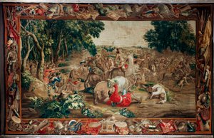 Palads (Schlossanlage Schleißheim). flamsk gobelin. Bruxelles atelier Judocus De Vos. Design Lambert De Hondt. Baghold (baghold). Uld og silke. Omkring 1715 - 1724. af Flemish School
