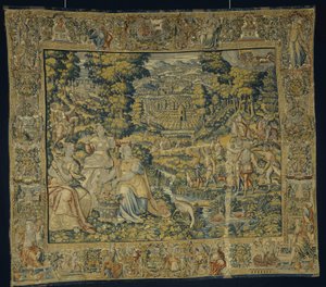 Pluto og Proserpina med falkejagt, ca. 1600 af Flemish School