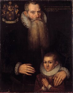 Portræt af Charles de Conde (1535-1602) og hans søn John i 1592 Maleri af den flamske skole i det 17. århundrede. Dimension 0,81 x 0,64 m. Versailles, Musee des chateaux de Versailles et Trianon af Flemish School