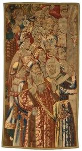 Tapestry, A Jewish Gathering, lavet i Flandern, Belgien, muligvis midten af det 15. århundrede (uld) af Flemish School