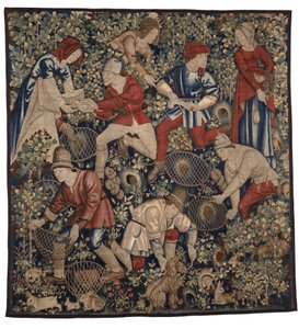 Vægtæppe, der forestiller bønder, der jager kaniner med fritter, Tournai, ca. 1450-75 (uld) af Flemish School