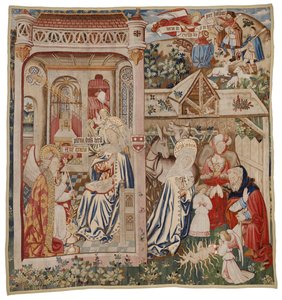 Vægtæppe, der afbilder bebudelsen og fødselaren, Tournai (uld) af Flemish School