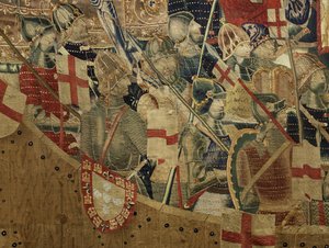 Gobelin, der viser erobringerne af kong Alfonso V af Portugal (Conquistas de Alfonso V de Portugal), Tournai. Detalje. (uld og silke) af Flemish School